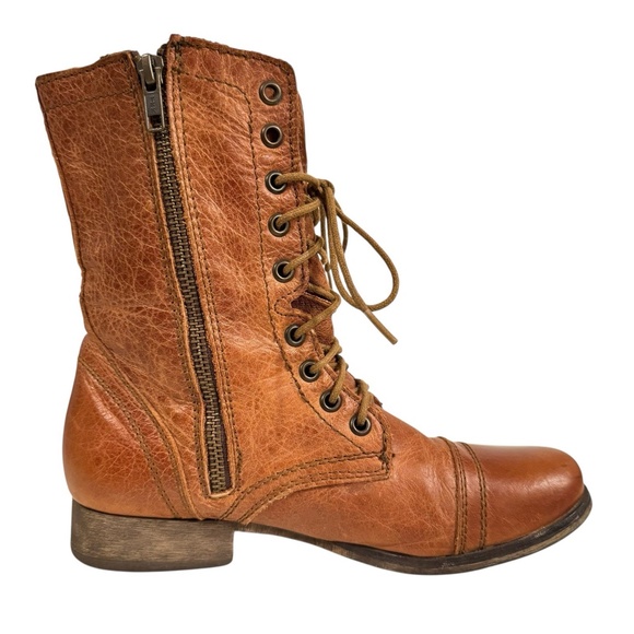 Steve Madden Women's Troopa Military Combat Boots Size 6.5 Brown Leather Cap Toe - Picture 7 of 12